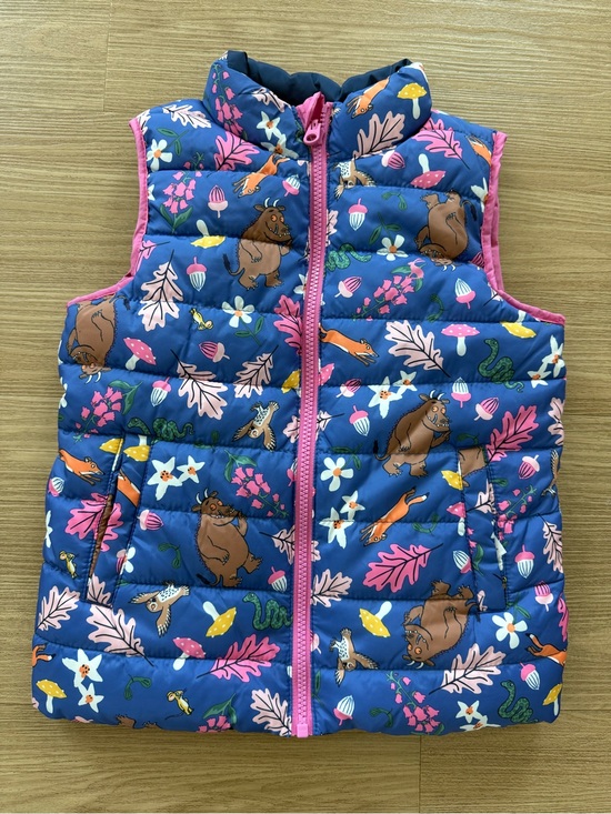 Joules Other - Joules Blue Puffer Vest with Pink Trim and Woodland Animal Print